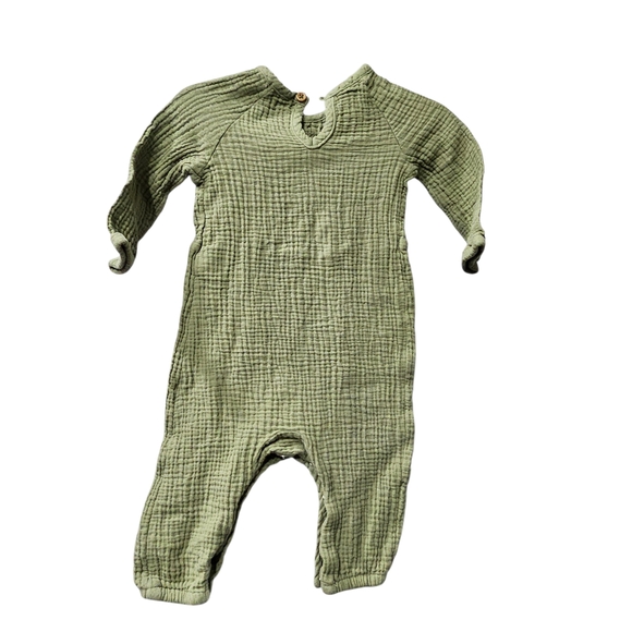 Grayson Collective Olive Green Textured Kids 100% Cotton Jumpsuit Sz 6-9 Months - Picture 2 of 3